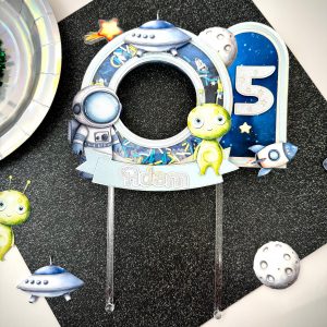 Personalized Space Cake Topper with light | Shaker Cake Topper | Space Theme Birthday Decor | Astronaut Cake Topper | Astronaut Birthday